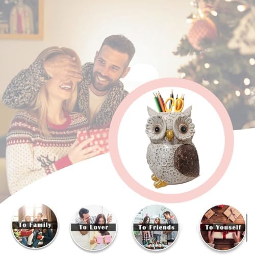 MUAMAX Owl Pen Holder, Owl Pencil Holder for Desk, Makeup Brush Holder