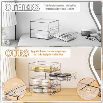 Yieach 2.2'' Tall Acrylic Clear Stackable Storage Drawer Organizer,8