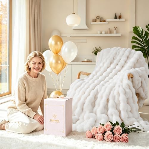 Touchat Luxury 1000GSM Faux Rabbit Fur Throw Blanket, Super Heavy Warm