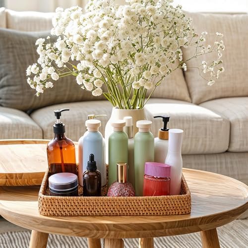 Wicker Storage Basket, Rattan Tray Rectangular Woven Tray Natural