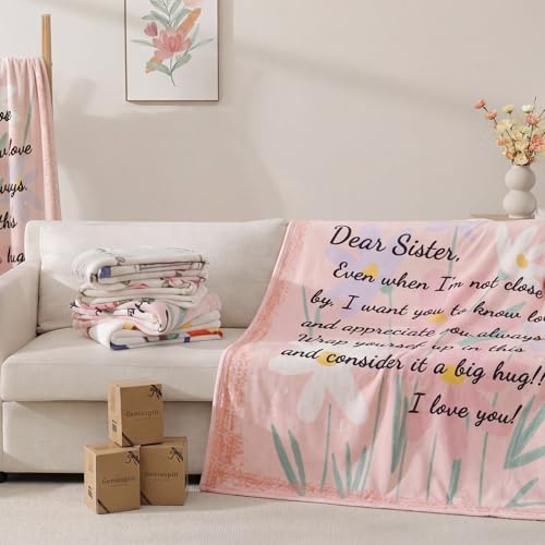 Geniospin Throw Blanket Gifts for Sister, Dear Sister Blanket for