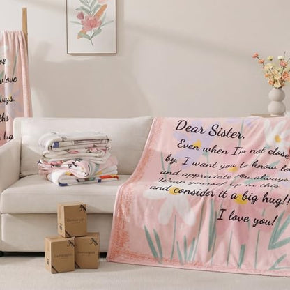 Geniospin Throw Blanket Gifts for Sister, Dear Sister Blanket for