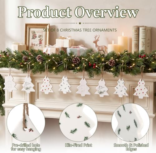 Remerry 8 Pcs Ceramic Christmas Tree Ornaments Bulk Novelty Gifts 3 x