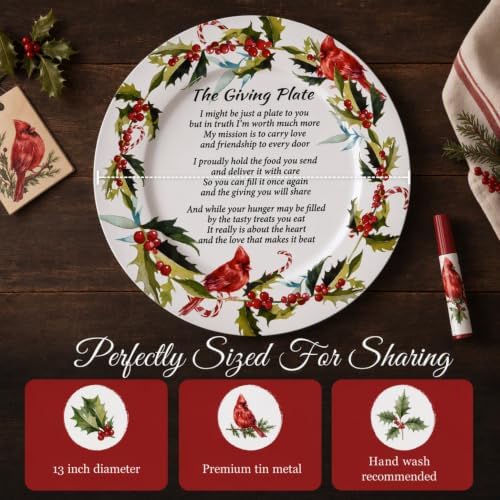 Gift Boutique Set of 4 Christmas Giving Plate with Poem Metal Tin 13”