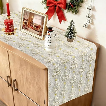 Christmas Table Runner Christmas Trees Beige Soft Plush Faux Fur 13x72