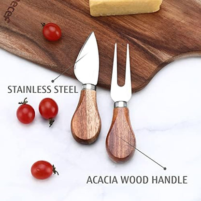 hecef Cheese Board set of 3,a Acacia Wood Cheese Plate, a Knife, a