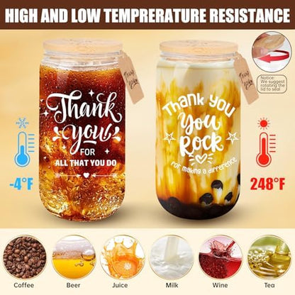 16 Set Employee Appreciation Gifts Glass Cups, 16oz Can Coffee Cups
