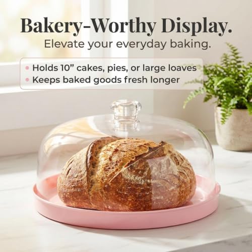 Godinger Pink Acrylic Cake Stand with Dome Cover, Metal Pie Tray