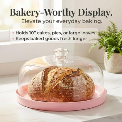 Godinger Pink Acrylic Cake Stand with Dome Cover, Metal Pie Tray