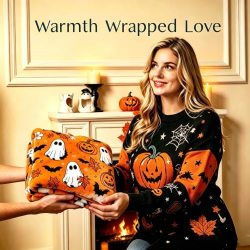 Halloween Cute Ghost Vintage Throw Blanket,Soft Cozy Flannel All