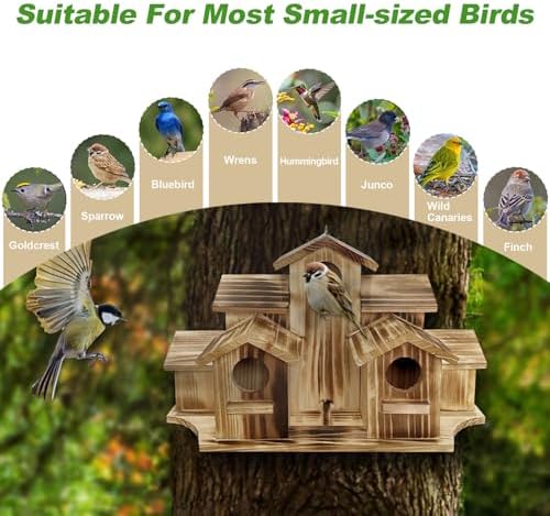 Wooden Bird House for Outside, 7-Compartment Large Birdhouse Castle