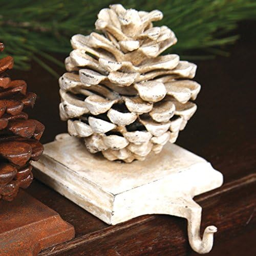 MY SWANKY HOME Pine Cone Stocking Holder Cream White | Cast Iron