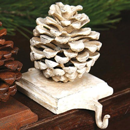 MY SWANKY HOME Pine Cone Stocking Holder Cream White | Cast Iron