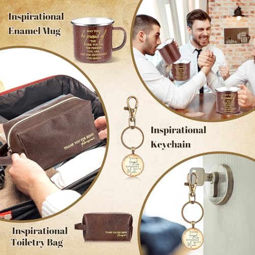 3 Pcs Thank You Gift Set for Men, 12 oz Mug, Toiletry Bag, Keychain