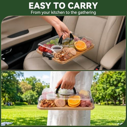 Bamboo Charcuterie Board with Lid, Portable 5-Compartment Tray