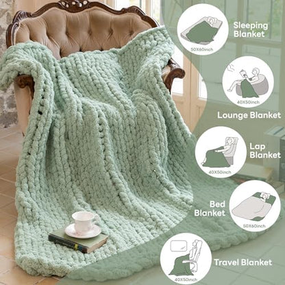 Chunky Knit Throw Blanket for Couch,40x50 Inches Sage Green