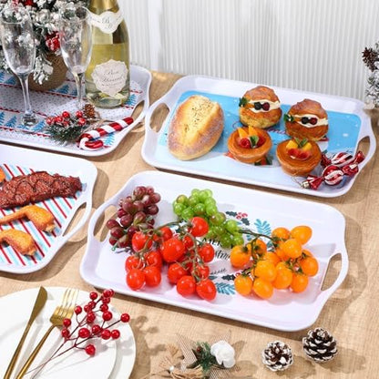 Bokon 4 Pcs Winter Xmas Serving Tray with Handle 16"x 11" Large