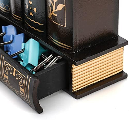 Tosnail Decorative Pen Holder with Storage Drawer, Wooden Pencil