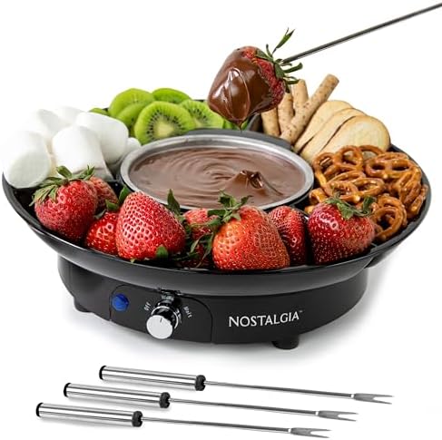 Nostalgia Electric Fondue Party Set – 10 oz Melting Pot, 4 Roasting