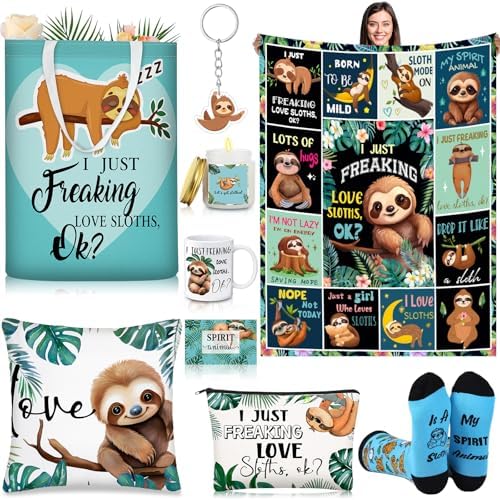 Buryeah 9 Pcs Sloth Gifts Set Blanket Mug Bag Socks Sloth