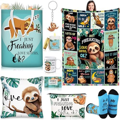 Buryeah 9 Pcs Sloth Gifts Set Blanket Mug Bag Socks Sloth