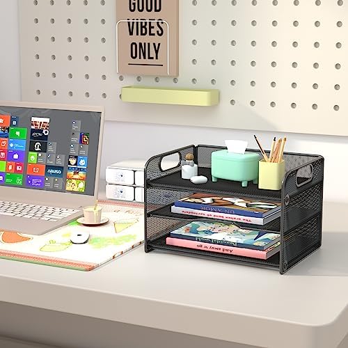 Samstar 3 Tier Letter Tray Paper Organizer with Handle, Mesh Desk