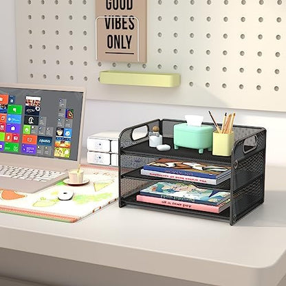 Samstar 3 Tier Letter Tray Paper Organizer with Handle, Mesh Desk