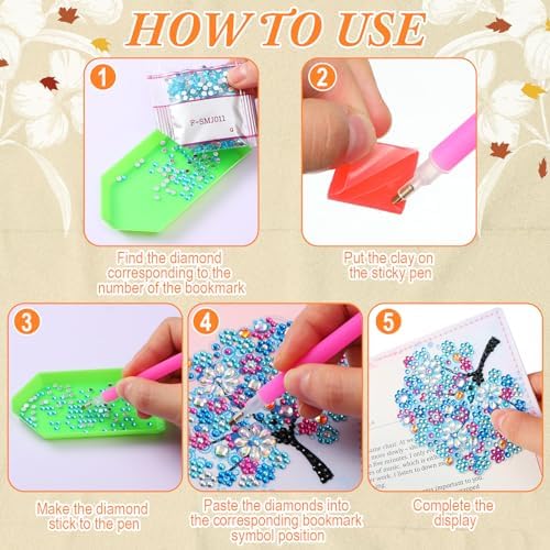 Ireer 12 Pcs 5D Diamond Painting Corner Bookmark Rhinestone PU Leather