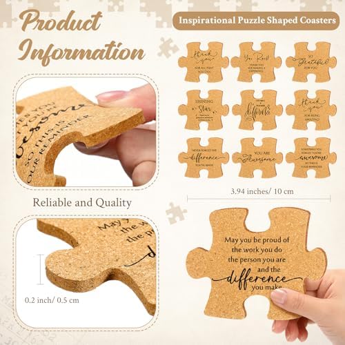Hushee 20 Pcs Puzzle Coasters Appreciation Gifts, 10 Styles