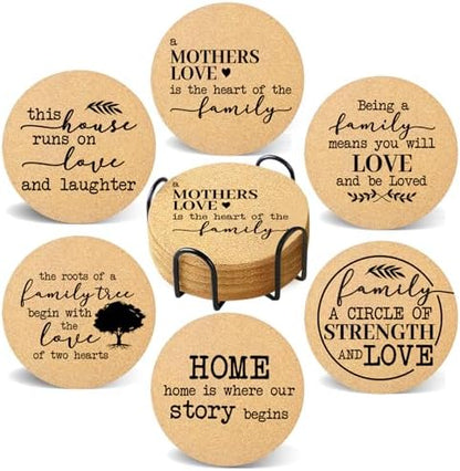 Coasters for Drinks with Holder Set of 6, Family Coasters Home&Love