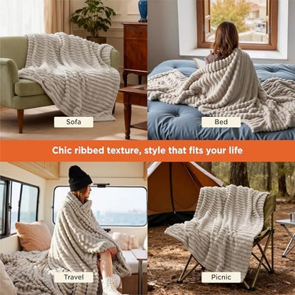 Bedsure Soft Beige Throw Blanket for Couch Decor Gifts 50"x70"