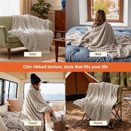 Bedsure Soft Beige Throw Blanket for Couch Decor Gifts 50"x60"