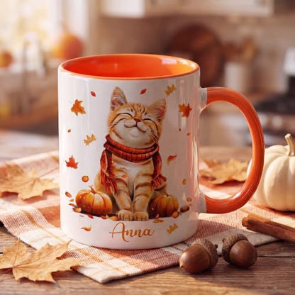 Hyturtle Personalized Cute Fall Cat Mug - Cute Cat Gift For Women