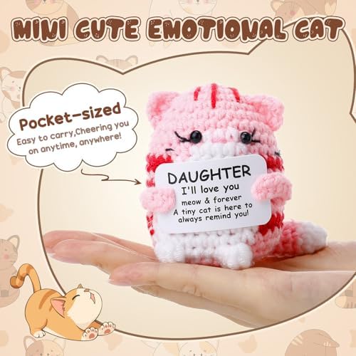 Peryiter Positive Cute Crochet Cat Gifts for Daughter Mini Funny