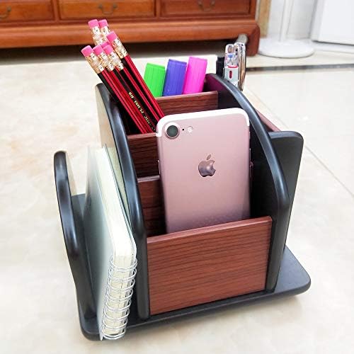 Revolving Remote control caddy,Wooden pen holder for desk office