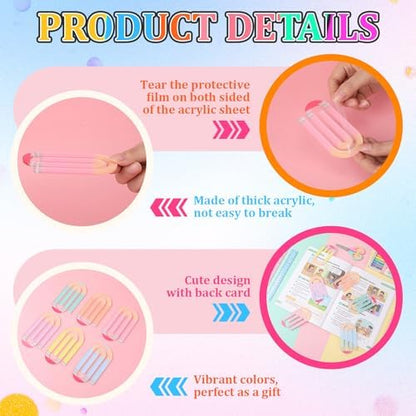 AmazingSpark 24 Pcs Acrylic Paper Clips for Teacher, Pastel Pencil