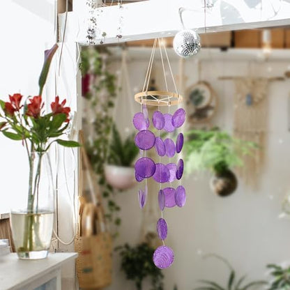 Capiz Wind Chimes for Outside, Outdoor Seashell Hanging Beach Coast