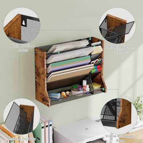 Jakyitvi 5 Tiers Ironwood Wall Desk File Holder Organizer Organizer