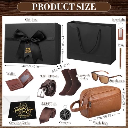 Geyoga 12 Pcs Mens Birthday Gift Set,Wallet Belt Tie Socks Bag