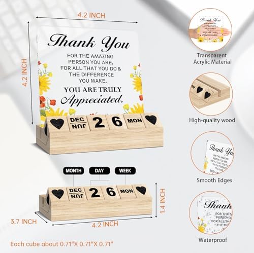 Thank You Acrylic Sign Gift - Block Calendar - Appreciation Desk Decor