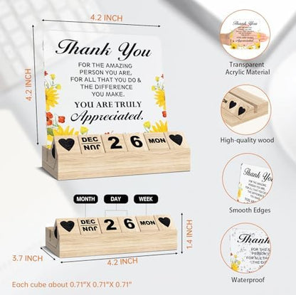 Thank You Acrylic Sign Gift - Block Calendar - Appreciation Desk Decor