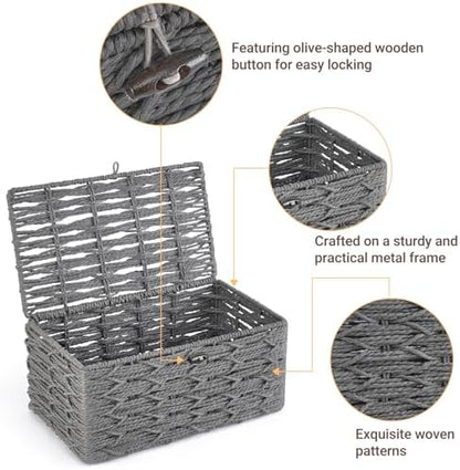 Mkono Storage Basket with Lid, Decorative Bins for Organize, Set of 2