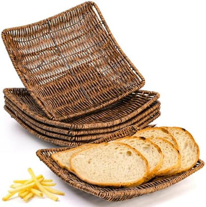 Yesland 6 Pack Imitation Wicker Bread Baskets, 9 x 9 Inch Square Bread