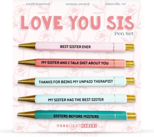Moonlight Makers Ballpoint Pens Black Ink, Set of 5, Best Sister Ever
