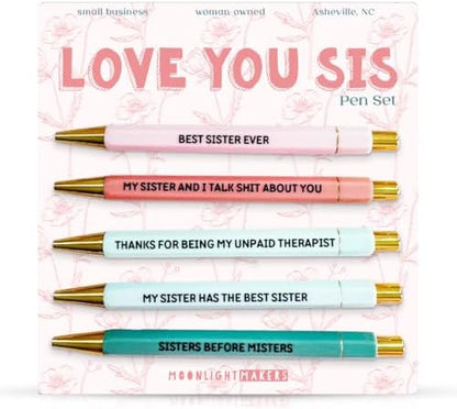 Moonlight Makers Ballpoint Pens Black Ink, Set of 5, Best Sister Ever