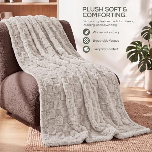 Utopia Bedding Plush Checkered Fleece Blanket Linen Throw, 50x60