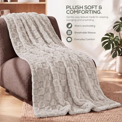 Utopia Bedding Plush Checkered Fleece Blanket Linen Throw, 50x60