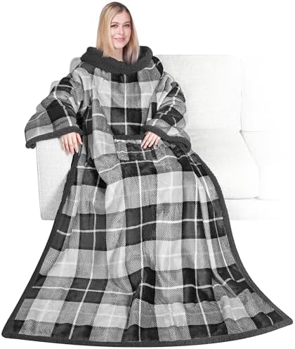 PAVILIA Wearable Blanket with Sleeves and Pocket for Women Men, Sherpa