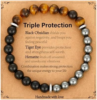 Gnamy Healing Crystal Bracelet Gifts for Men, Triple Protection