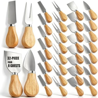 32 Pcs Cheese Knife Set Bulk, Stainless Steel Spreaders Cutters Forks